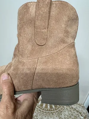 Suede like Ankle Western Boots in Tan - Women's Stylish Comfort thumbnail 5