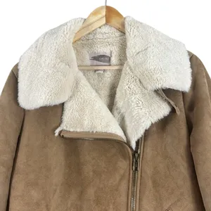 Forever 21 Womens Faux Suede Aviator Jacket Brown Belted Moto Vegan Biker Size M thumbnail 3