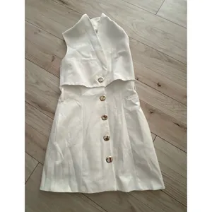 Zara Womens White Sleeveless Tuxedo Blazer Mini Dress Gold Buttons Size‎ Small thumbnail 2