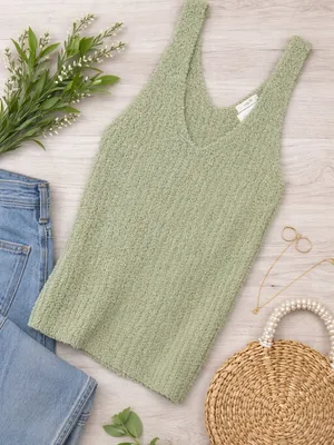 Cottagecore Sage Green Fuzzy Knit Tank Top Blu Pepper Cozy Life Size L NWT thumbnail 1