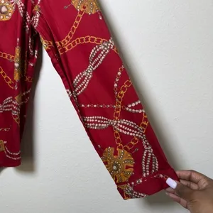 Talbots Women‎ Button Front Top Equestrian Large Red Chain Western Boho thumbnail 4