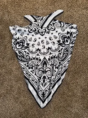 Black and white bandana/tied top with hanging beads thumbnail 1