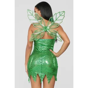 NEW Roma Tinkerbell Fairy Costume Green Glitter Mini Dress with Wings Size Small thumbnail 4