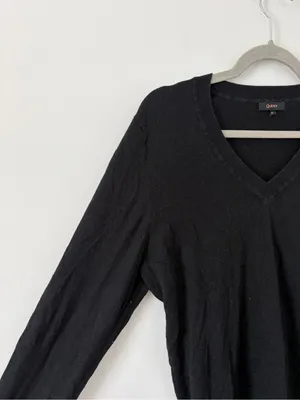 Quince Lightweight Cotton Cashmere V Neck Business Casual Black Sweater M thumbnail 3