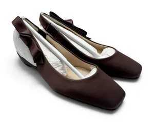 NWB Tuckernuck Satin Olivia Slingback Square Toe Flats Brown Bow Detail Size 6 thumbnail 1