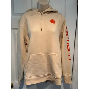 Carhartt Womens Relaxed Fit Hoodie Cream Logo Sleeve‎ Pullover 102791 M 8-10 thumbnail 2