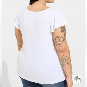Torrid Super Soft V-neck lace pleated flowy sleeve stretch butter comfy T-shirt thumbnail 3