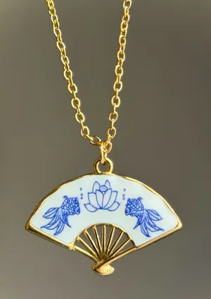 Handmade beautiful fan unique retro statement necklace🌀🐟 thumbnail 1