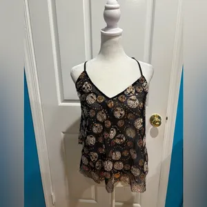 Anthropologie Let Me Be Embellished Tank top sequence M black gold new NWT thumbnail 3