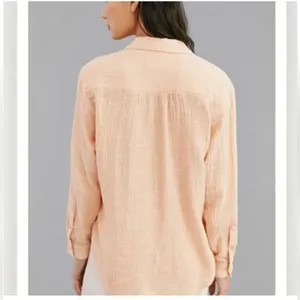 Anthropologie Orange Peach Cotton Gauze Bib-Front Popover Long Sleeve Shirt S thumbnail 2