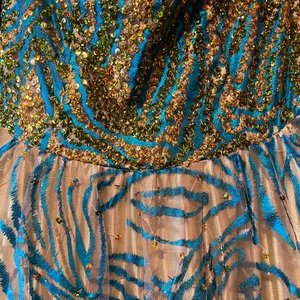 NWT Studio 17 House of Wu Lime Turquoise Gold Strapless Gown 8 thumbnail 5