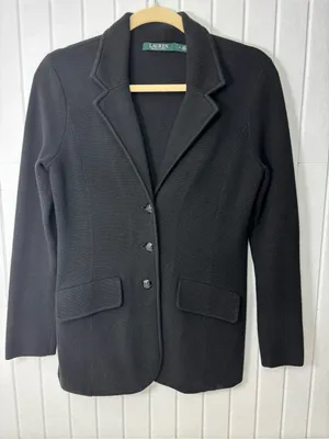 Lauren Ralph Lauren Black Cotton Sweater-Knit Blazer‎ size S thumbnail 5