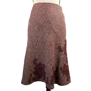 Vintage Express Burgundy Tweed Floral Appliqué Skirt | Y2K | Size 1/2 thumbnail 2