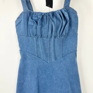 Lulus Considered Charisma Blue Chambray Bustier Mini Dress Cute A Line M NWT thumbnail 11