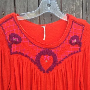 Free People Red Long Sleeve Embroidered Peasant Top thumbnail 3