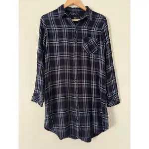 Rails Bianca Flannel Shirt Dress Women's‎ Buttondown Small Grey Black Plaid Cozy thumbnail 2