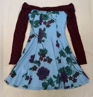 Urban Outfitters Kimchi Blue Sydney Lace & Blue Maroon Floral Dress thumbnail 4