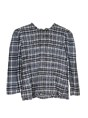 Ann Taylor Women's M Black White Plaid 3/4 Sleeve Smocked Top thumbnail 3
