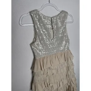 Alice + Olivia 2000s Silk Ruffle Tiered Sequin Dress Neutral Small thumbnail 9