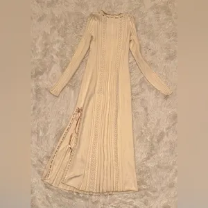 NEW FREE PEOPLE Heart Of Gold Long Sleeves knitted Midi Dress in Egret ivory M thumbnail 9