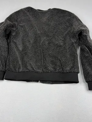 Brandy Melville Teddy Sherpa Bomber Jacket One Size Black Gray Fuzzy Y2K Zip thumbnail 4