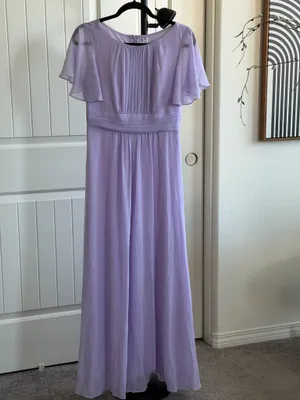 Lavender Chiffon Maxi Dress Flutter Short Sleeve Formal Gown with Pearl Necklace for Wedding Party Evening thumbnail 5