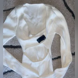 ASOS DESIGN sweater with twist back detail in cream thumbnail 6