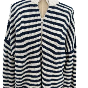 Madewell Ribbed Half-Zip Sweater in Stripe Ivory White Navy Blue‎ Size XXL thumbnail 6