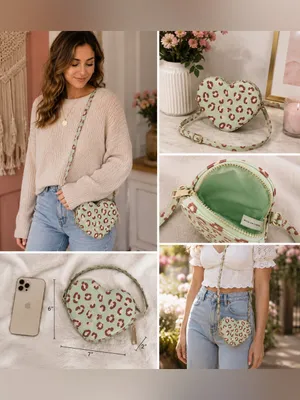 Heart Shaped Leopard Print Crossbody Bag Mint Green Pink Animal Print Purse thumbnail 2