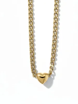 Francesca's Gold Curb Chain Heart Pendant Necklace Chunky Link Adjustable New thumbnail 3