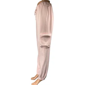 Superdown Women's Pink High Rise Drawstring Tapered Leg Cargo Jogger Pants Sz L thumbnail 2