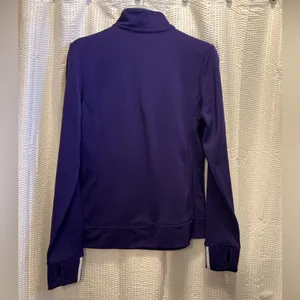Adidas Climalite Jacket Half Zip Thumb Hold Sleeves, Purple w White Stripes, L thumbnail 4