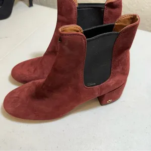 Coach Chelsea Boots Burgundy 7 Women Suede Block Heel Ankle Goring G2765 thumbnail 12