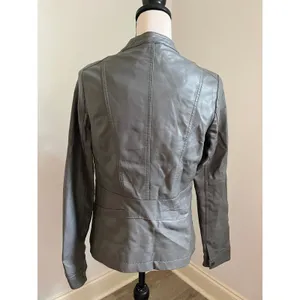 Joujou Gray Leather Jacket Womens XS Moto Zip Up Quilted Biker‎ Edgy Urban Chic thumbnail 6