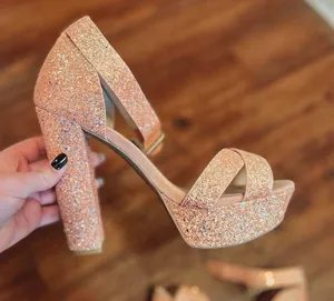Qupid Pink Sparkle Platform Heels thumbnail 1
