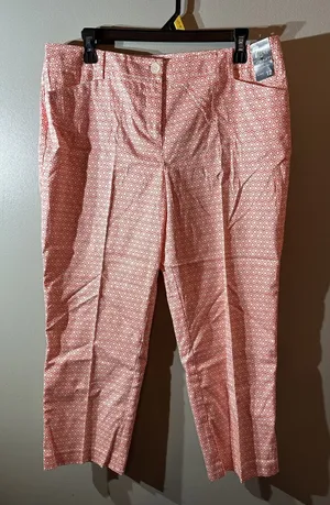 NY &‎ Co Collection Orange Geometric Straight Crop Sateen Pants Women's Size 12 thumbnail 1