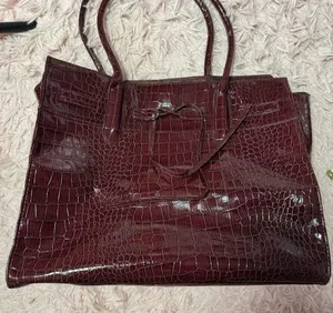 Elegant Jessica Simpson Burgundy Crocodile-Embossed Tote Bag thumbnail 1