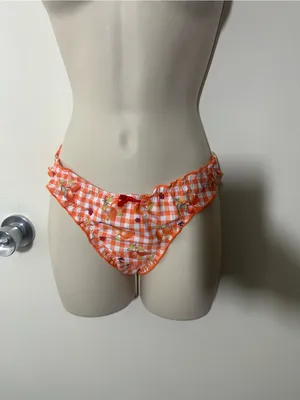 Orange Gingham Floral Ruffle Bikini - Women Swim thumbnail 5