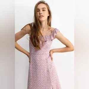 J.ING Lavender Floral Midi Dress Ruffle Sleeve Side Slit Size XS NWT thumbnail 3