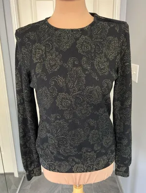 LRL Lauren Ralph Lauren Black Wool Paisley‎ Pullover Sweater Preppy thumbnail 1