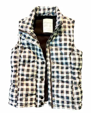 Aeropostale Checkered Puffer Vest - Blue and Black Sz S thumbnail 1