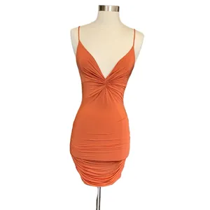 Better Be Ruched Body-con Plunge Mini Dress In Burnt Orange thumbnail 7
