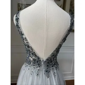 Dave & Johnny Grey Navy Blue Beaded Prom Dress Formal Ball Gown $438 0 thumbnail 7