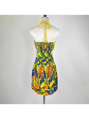 NWOT Farm Rio Bright Nature Linen Halter Mini Dress Size XS thumbnail 8