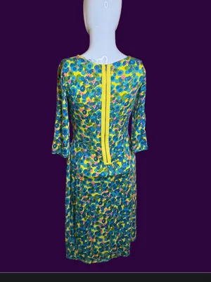 Boden Yellow, Blue & Pink Floral Scoop-Neck Midi Dress thumbnail 5