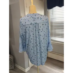 Charter Club XL Blue Floral Pintuck Bell Sleeve Tunic Blouse Boho Cottagecore thumbnail 4
