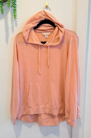 Weatherproof Vintage Women's Pastel Orange Gingham Lightweight Hoodie Size Large thumbnail 1