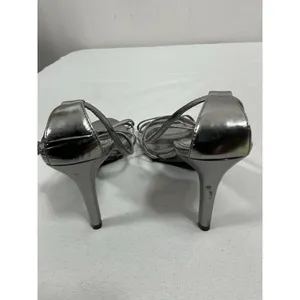Womans New Lauren Ralph Lauren Abriella Strappy Stiletto Dress Sandals 8b Silver thumbnail 4