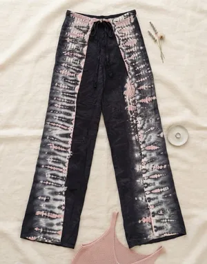 Young Fabulous & Broke Tie Dye Wide Leg Slit Pants Black Pink Rayon Boho XS thumbnail 1
