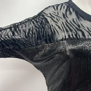 MEK XL black sequin zebra print mesh top thumbnail 3